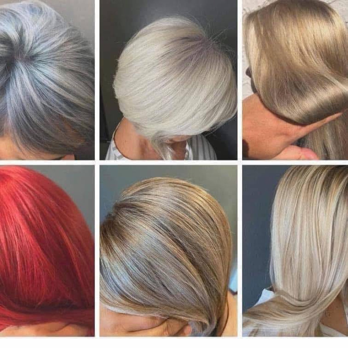 Hair colour examples including grey blending red and blonde by Storm